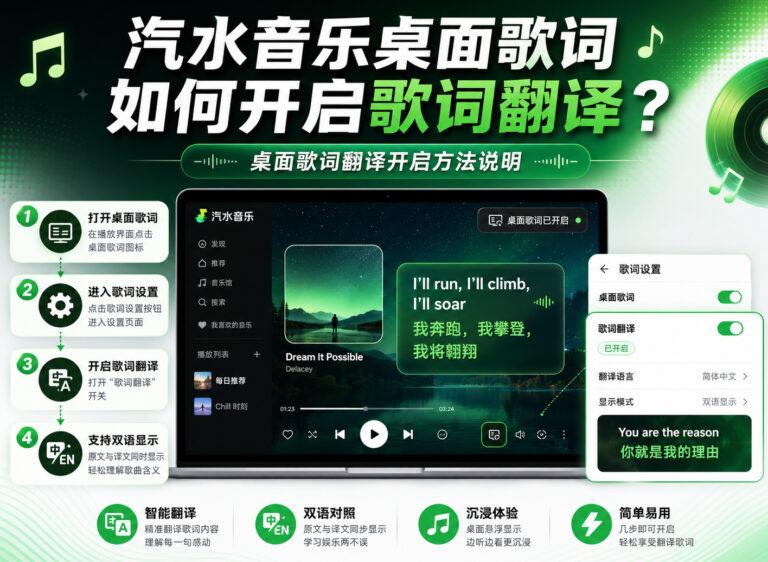 汽水音乐桌面歌词如何开启歌词翻译？双语歌词设置与不显示排查指南